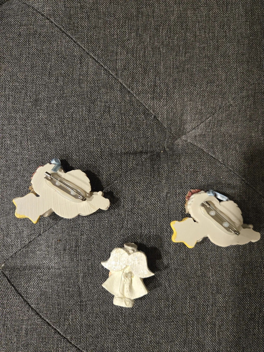 MINT*Cherub Angel Pin Set in Cream and Yellow with Blue Ribbon Accent